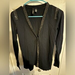 BKE Black Cardigan Sweater with Metallic Accents small
